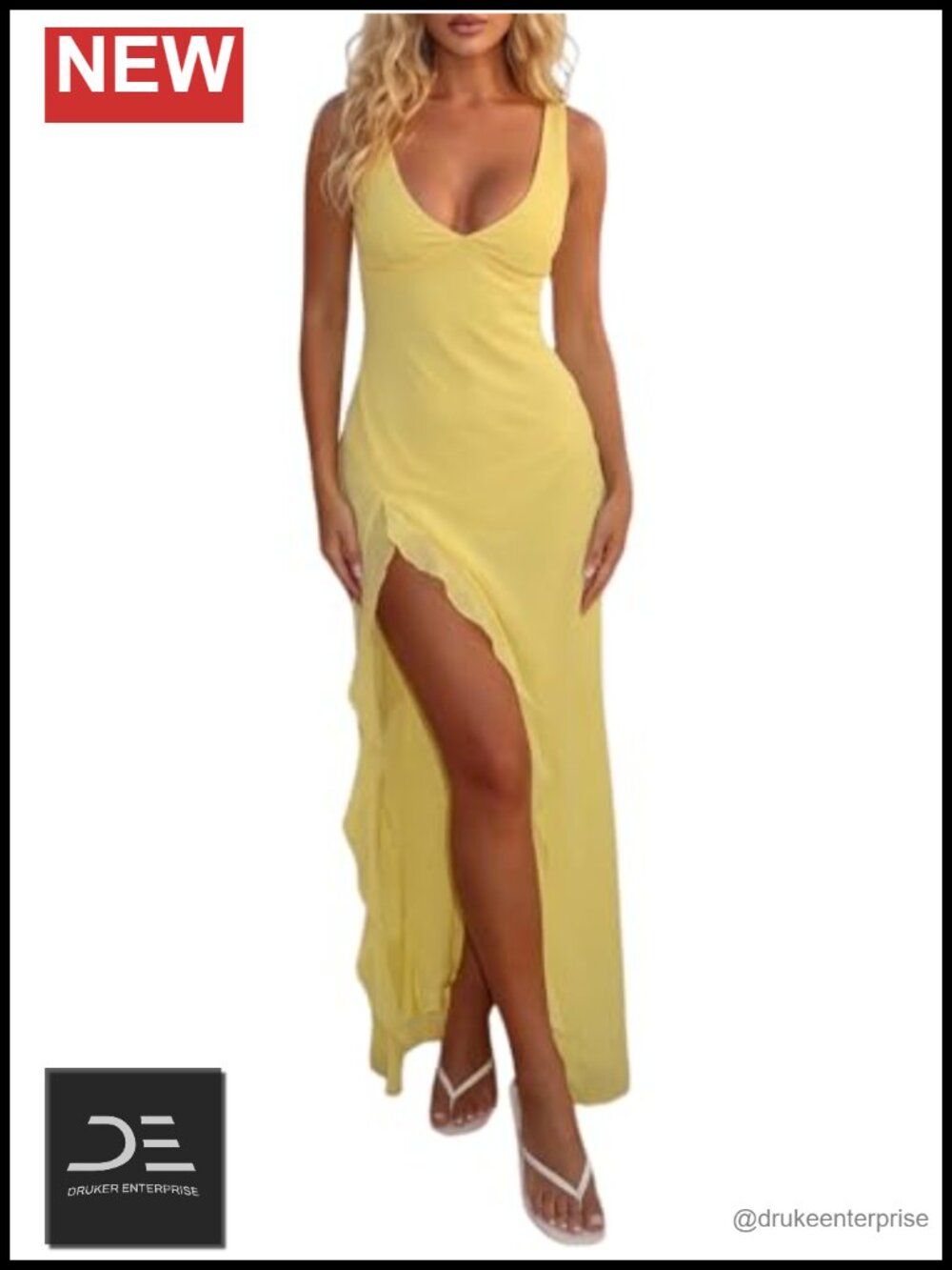 Women's Ruffle Maxi Dress Bodycon V-Neck Sleeveless Backless Prom Party
